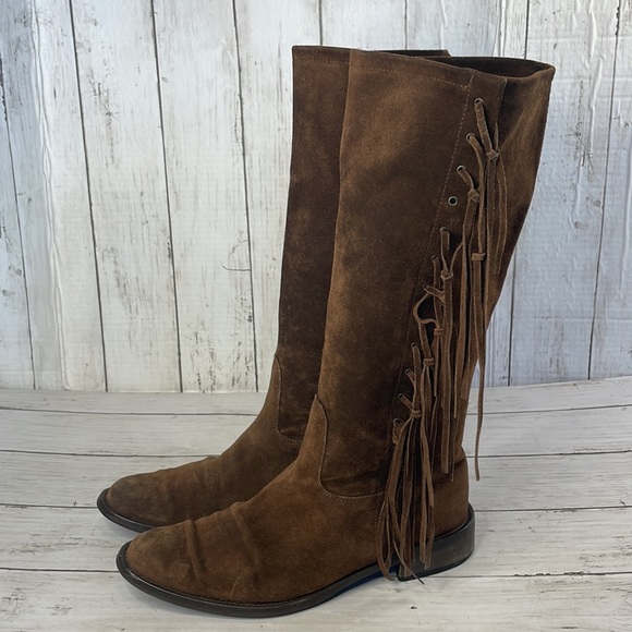 Coach Shoes - Coach Arianna Whiskey Brown Suede Fringed Boots